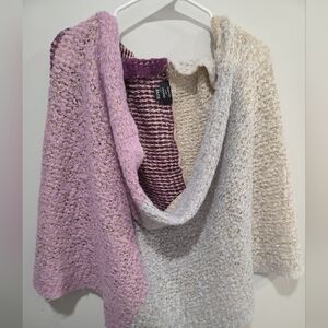 David & Young Colorblock Knit Scarf Purple Cream Cozy Oversized